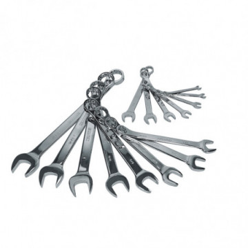 Set of 15 12-Point Mirror Polished Combination Wrenches in Rack