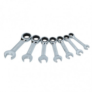 Set of 7 metric short ratchet combination wrenches