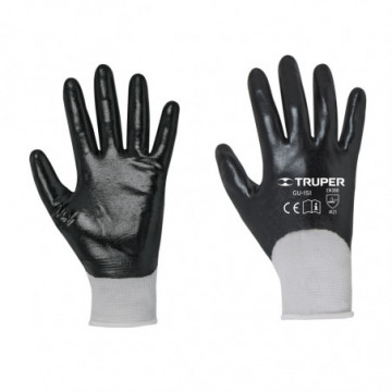Polyester gloves with nitrile coating