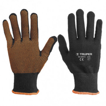 Polyester gloves with PVC points in palm