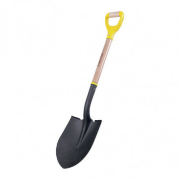 Professional round shovel with wooden handle and contractor grip grip