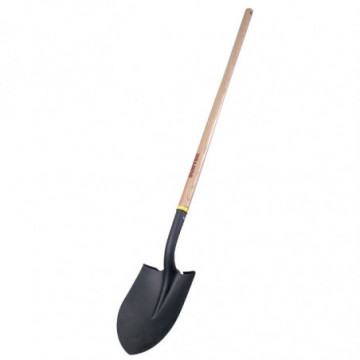 Professional round shovel with long wooden handle without grip