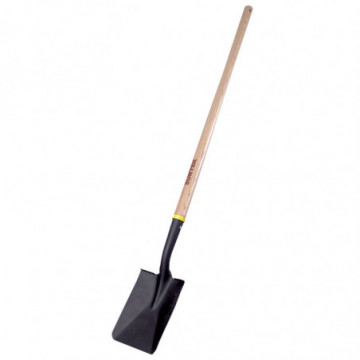 Professional square shovel with long wooden handle without grip