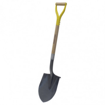 Industrial round shovel with wooden handle and metallic" Y" grip