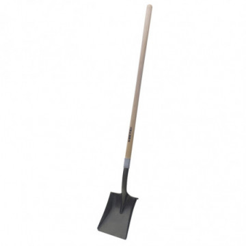 Industrial square shovel with long wooden handle without grip