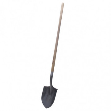 Industrial irrigation shovel with long wooden handle without handle