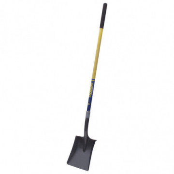 Industrial square shovel with long fiberglass handle without grip