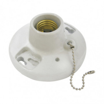 Porcelain round ceiling lamp holder with chain 4.5" 127V