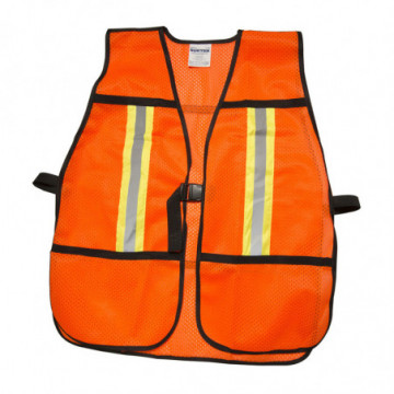 Orange mesh safety vest adjustable straps prismatic straps