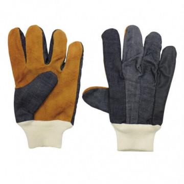 Short cotton and leather gloves