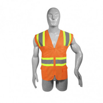 One size high visibility safety vest with zip closure and orange bag