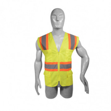 Yellow one size high visibility safety vest with zip closure and pouch