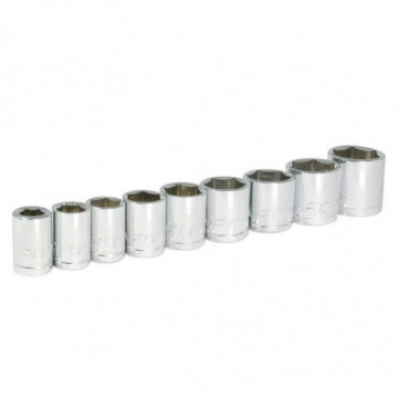 Set of 9 3/8" inch square sockets on rail