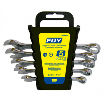 Set of 5 12-Point Mirror Polished Combination Wrenches in Rack