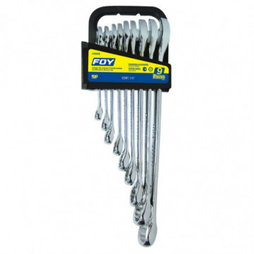 Set of 9 12-Point Rack Mirror Polished Combination Wrenches