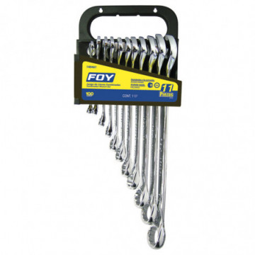 Set of 11 12-Point Mirror Polished Combination Wrenches in Rack