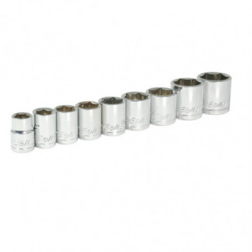 Set of 9 3/8" inch square sockets on rail