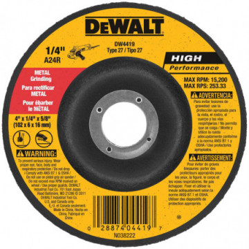 DW4419 4" x 1/4" x 5/8" High Performance Metal Grinding Wheel