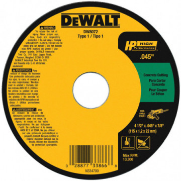DW8072 DEWALT High-Performance Concrete Cutting Wheels