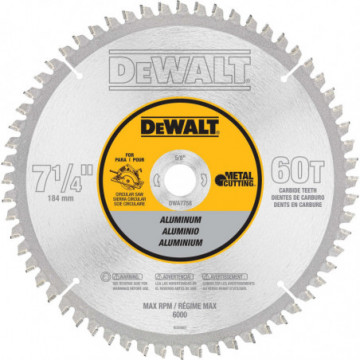 DWA7758 7-1/4" 60T Aluminum Cutting Saw Blade 5/8" Arbor