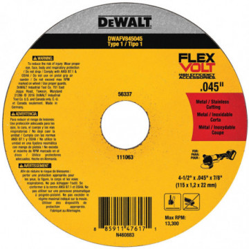 DWAFV845045 Flexvolt Metal Cutting Wheels Type 1