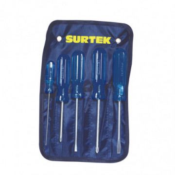 Set of 5 blue combination screwdrivers