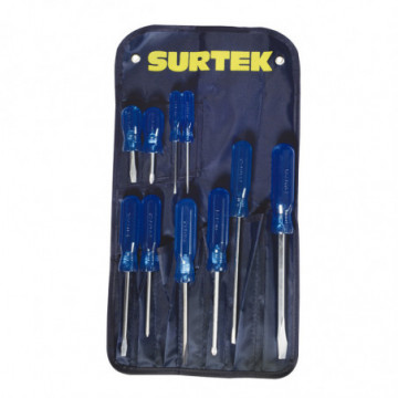 Set of 10 blue combination screwdrivers