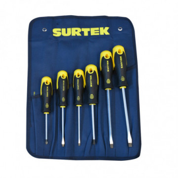 Set of 6 bi-material combination screwdrivers with case