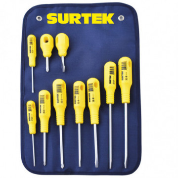 Set of 10 combination yellow screwdrivers