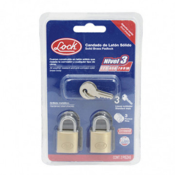 Brass padlock standard key 2 pieces 25mm