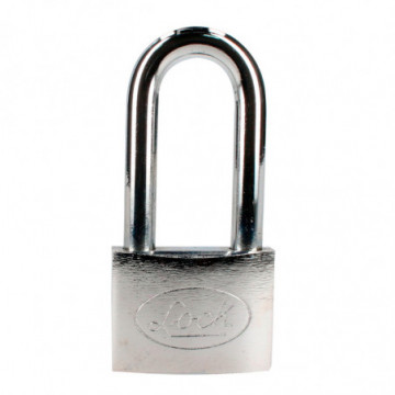 Long steel padlock with disc key 50mm satin chrome