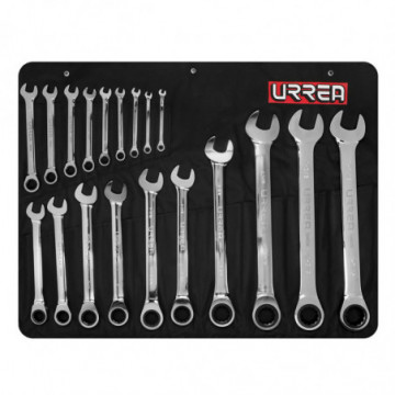 Set of 19 inch ratcheting combination wrenches