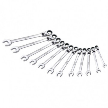 Set of 12 metric flexible spline ratcheting combination wrenches