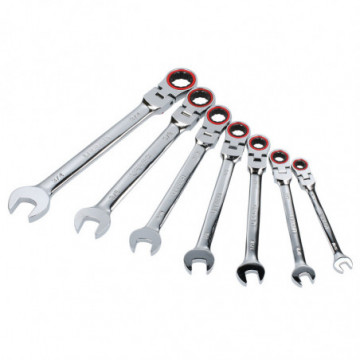 Set of 7 12-point racquet flex ratcheting mirror polished combination wrenches