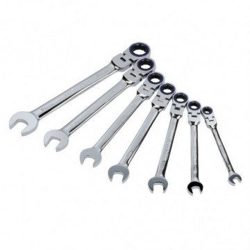 Set of 7 rack 12-point metric flex ratcheting mirror polished combination wrenches