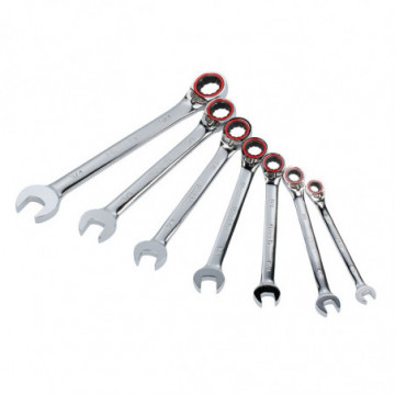 Set of 7 12-Point Reversible Ratcheting Mirror Polished Combination Wrenches