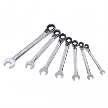 Set of 7 12-Point Metric Reversible Ratcheting Mirror Polished Combination Wrenches in
