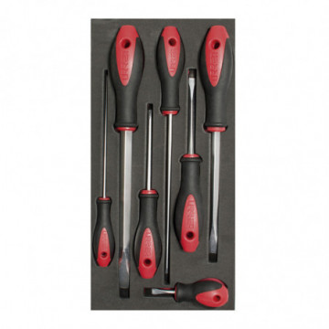 Set of 7 flat tip bi-material screwdrivers