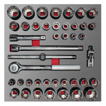 Combined 1/2" socket and accessory set 42 pieces