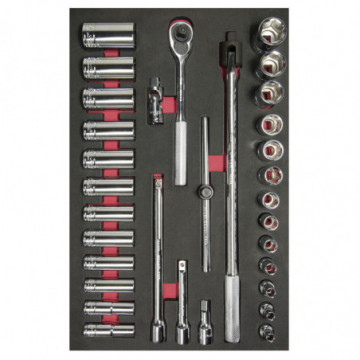 1/2" drive socket and accessories set - SAE - Short & Long - 32 pieces