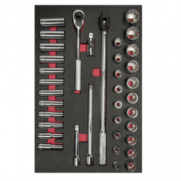 1/2" square socket and accessories set - Metric - Short & Long 37 pieces