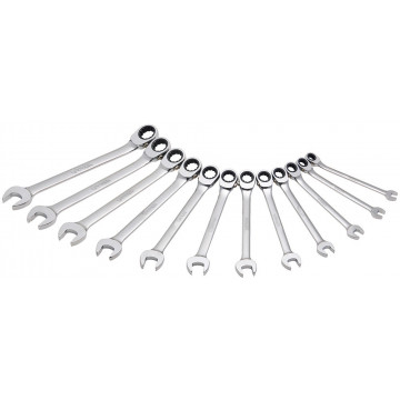 Set of 12 metric spline reversible ratcheting combination wrenches