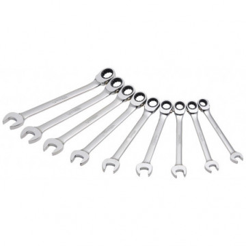 Set of 9 inch spline ratcheting combination wrenches